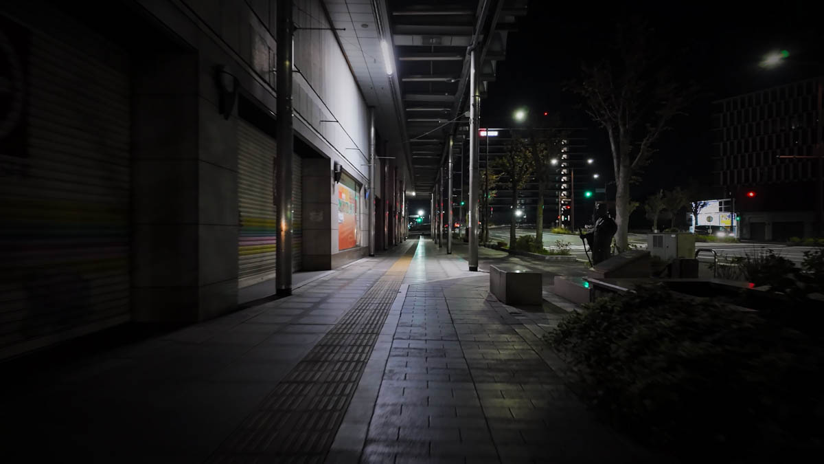 In front of Matsushiro Department Store at night A dark stretch in front of Matsushiro Department Store at night