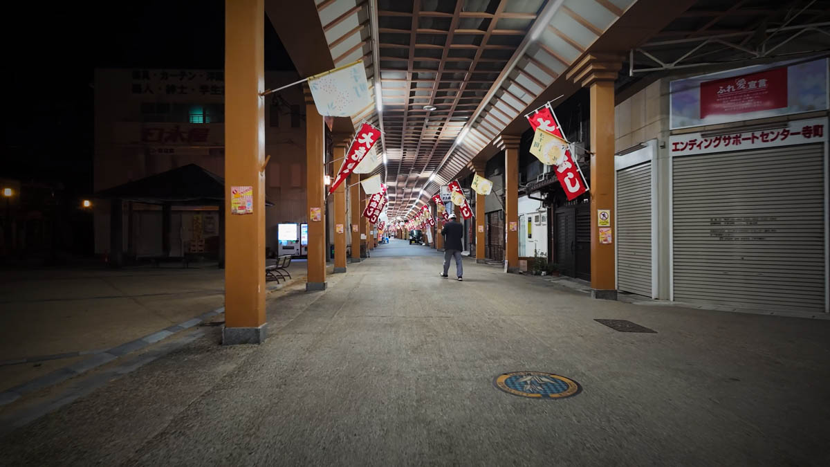 An elaborate covered arcade stretching into the distance along Teramachi-dori