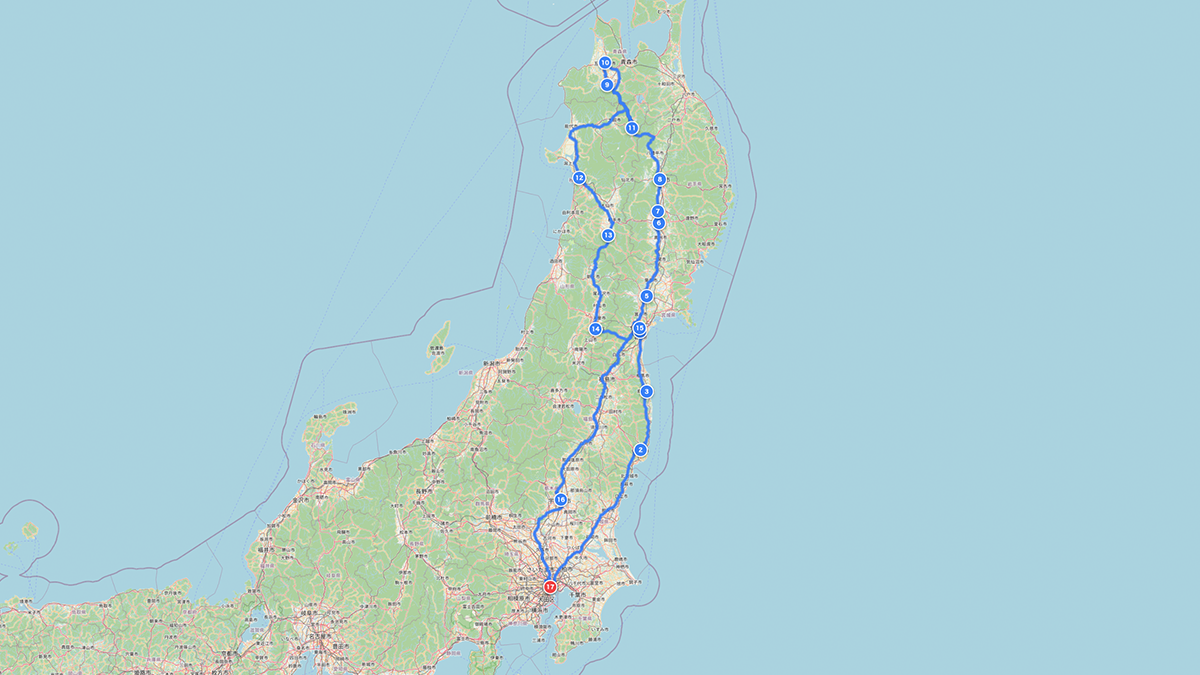 東北一周ルート 東北を一周するドライブルートの地図